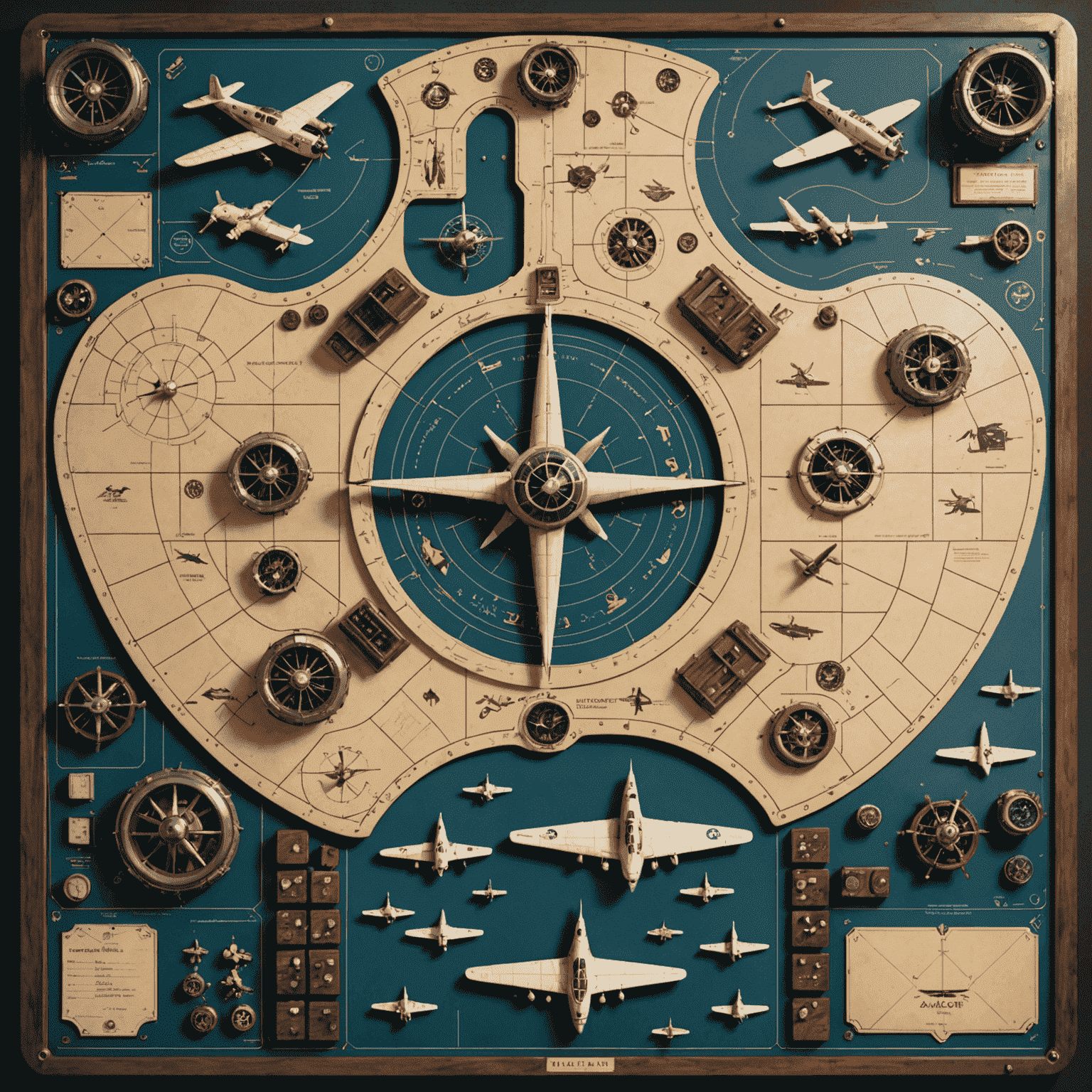 A collection of Aviator game boards with various layouts and pieces, showcasing different game variations. The image highlights the strategic complexity and visual appeal of the game variations.