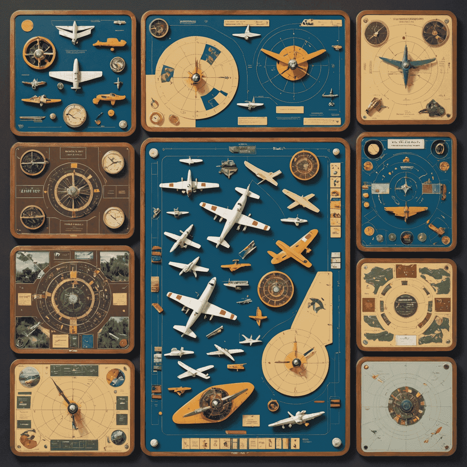 A collage showing the evolution of Aviator game boards and pieces from the 1980s to present day, highlighting the increasing complexity and improved design quality over time