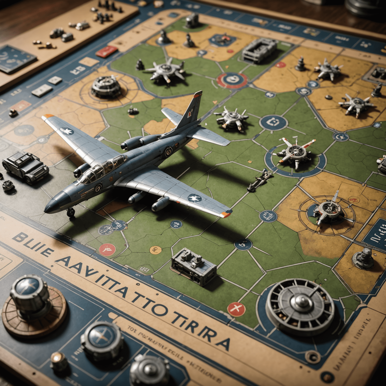 Closeup of an Aviator game board mid-play, showcasing the intricate pieces and layout. The image captures the essence of strategy and intelligence required in the game, with players' hands visible as they contemplate their next move.