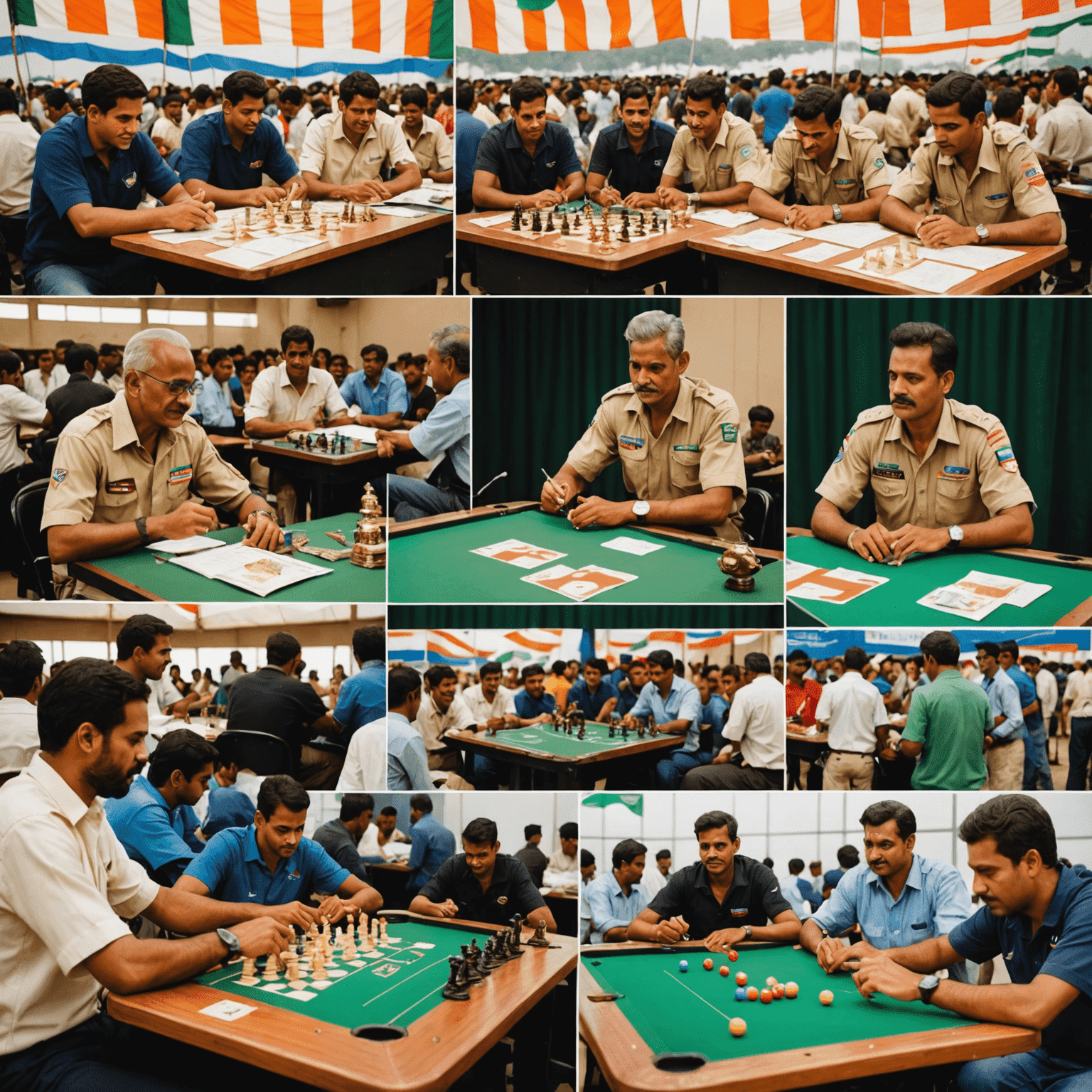 A collage of images showing Aviator tournaments in India, featuring players at game tables, tournament banners, and trophies with the Indian flag in the background.